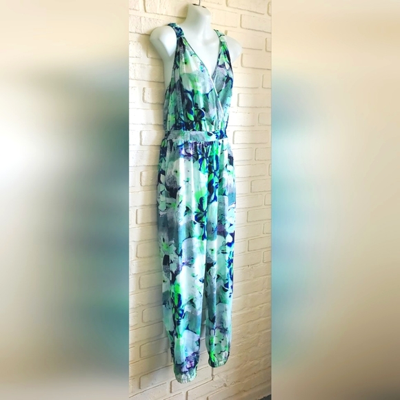 Charlie Jade Jumpsuit Jumper  Floral Tropical Racerback Green Blue Purple Small - Picture 2 of 12
